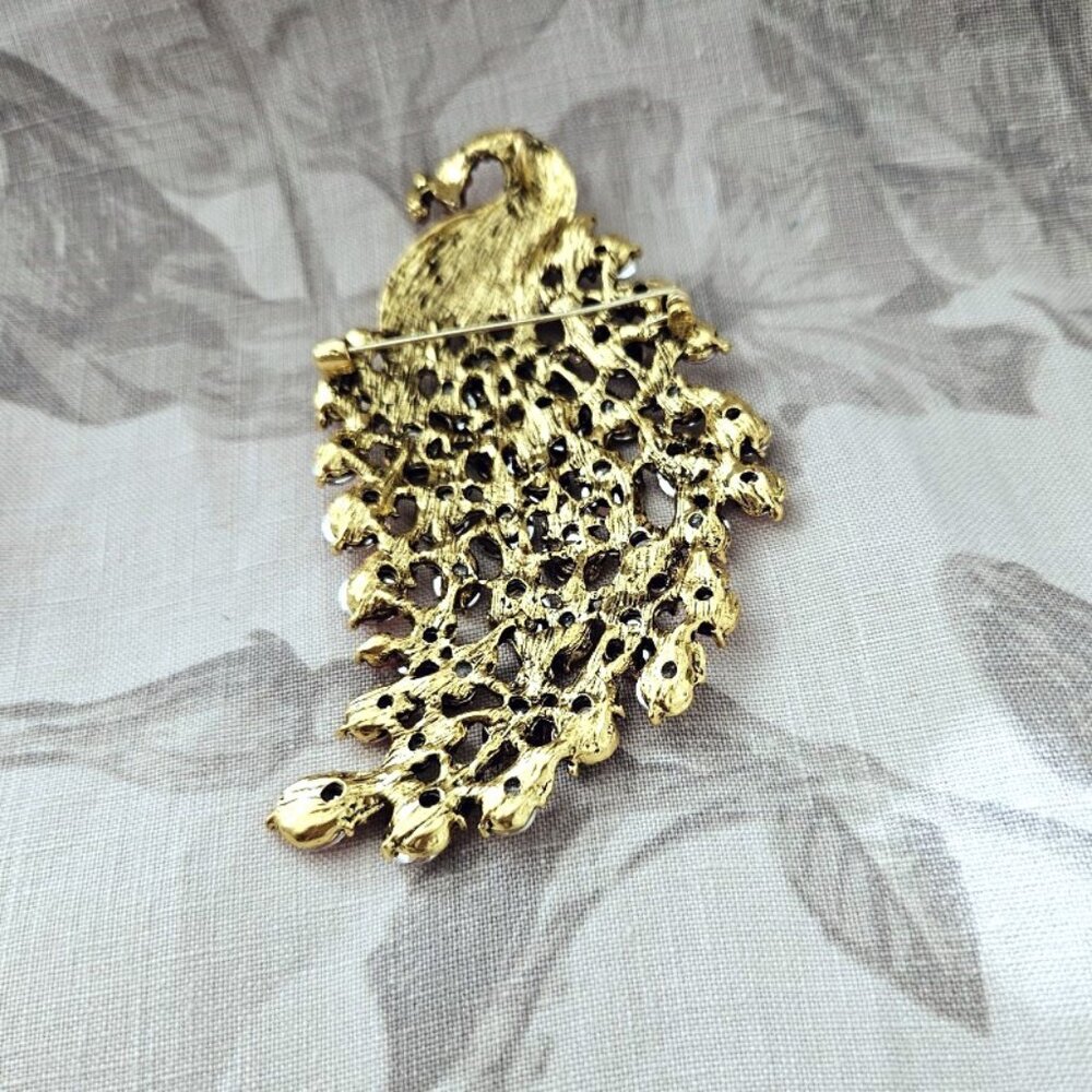 Oversized Red Rhinestone Peacock Brooch/Pin - Picture 3 of 4
